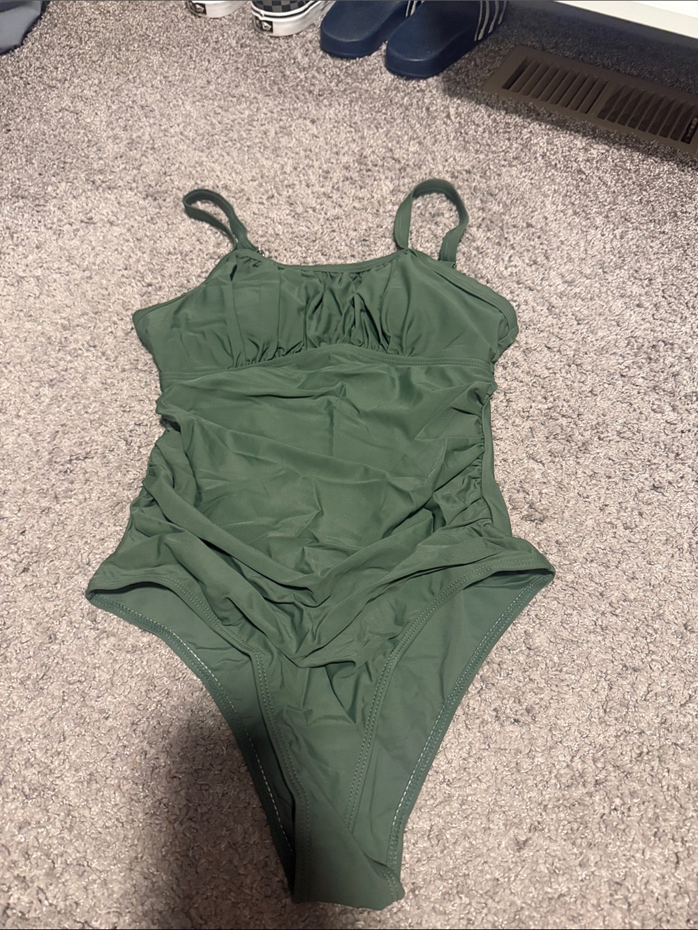 Olive Green One-Piece Swimsuit with Adjustable Straps. Tummy control NWT